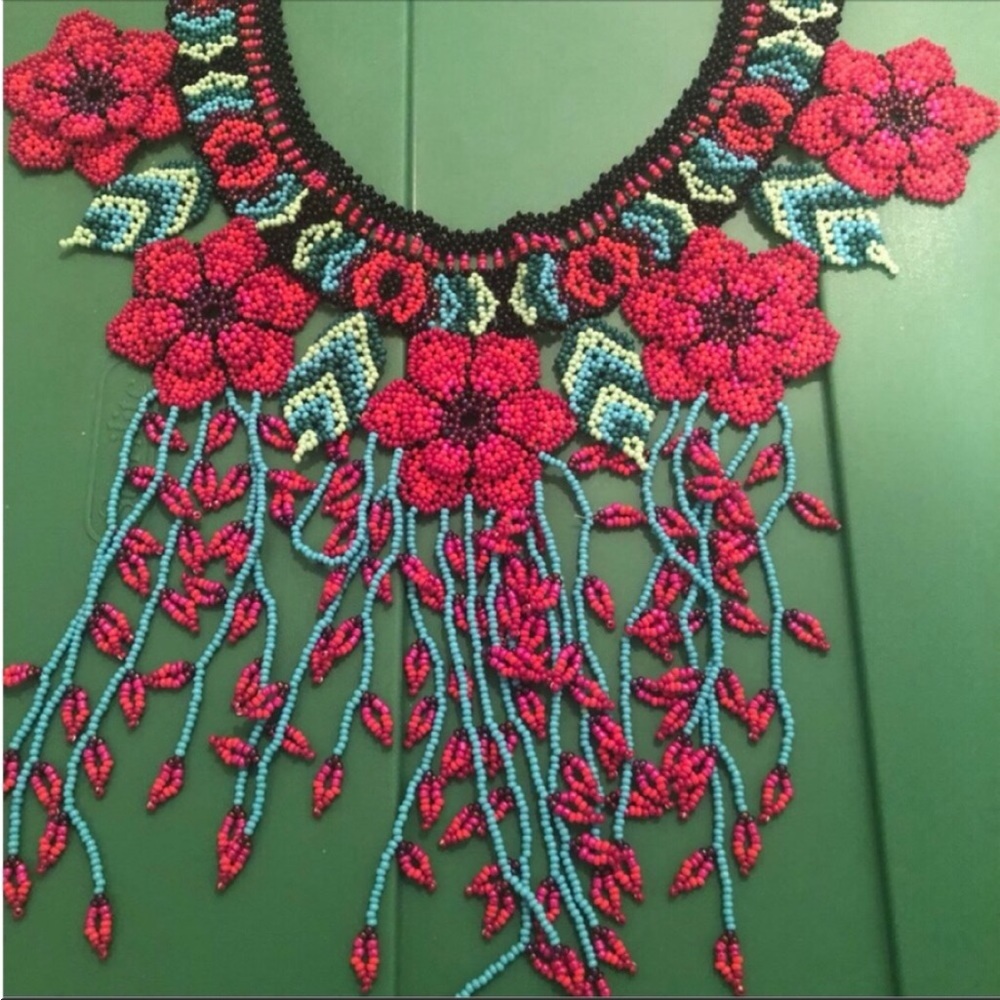 Mexican Style Massive magnificent Beaded Color Necklace Dangles spectacular